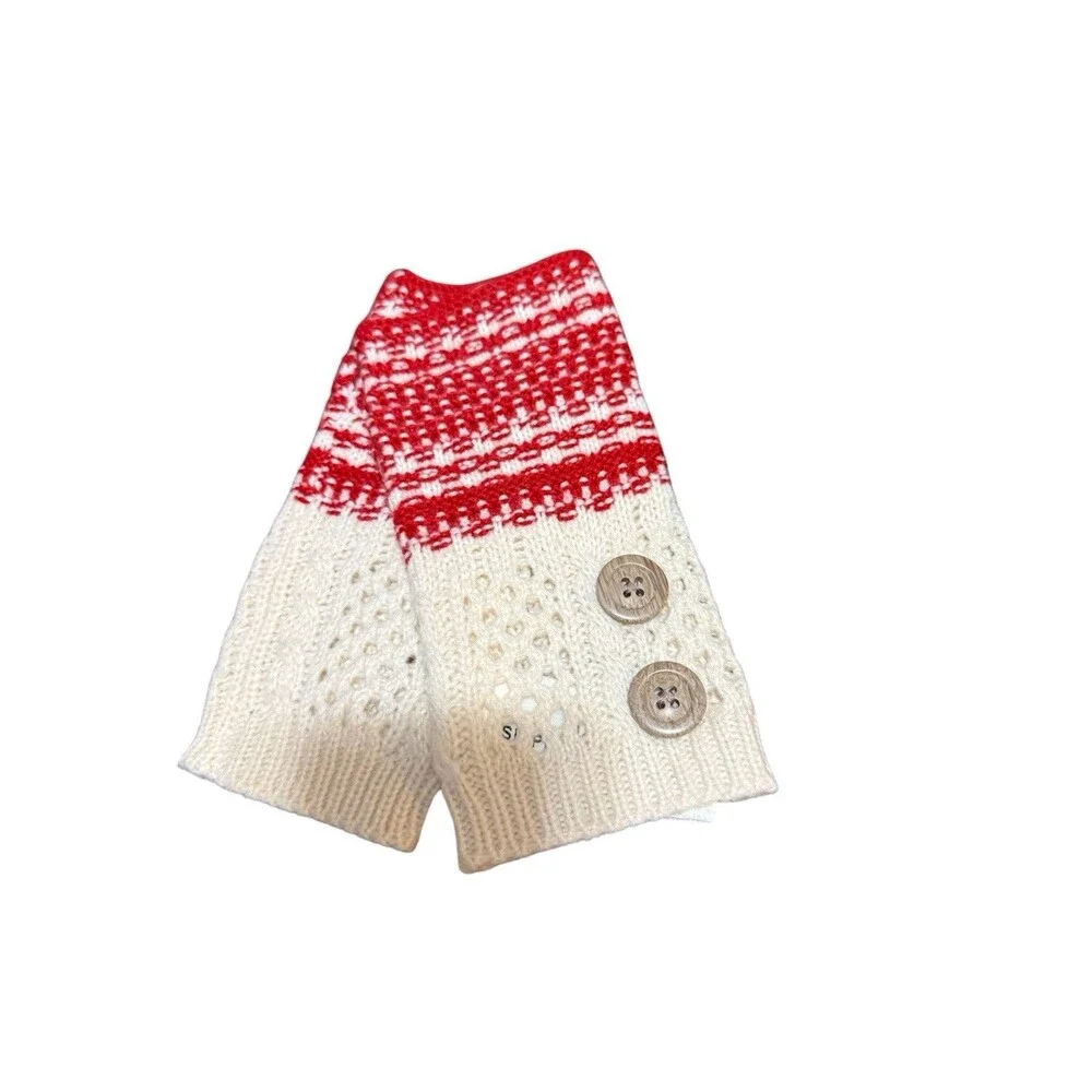 Simply Noelle Wrist Warmers Red Ivory Knit Fingerless Gloves Buttons NWT